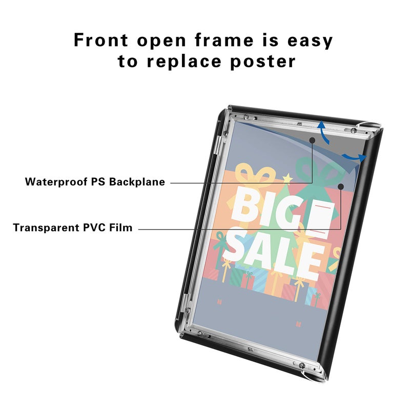 PUJIANG Pedestal Floor Standing Sign Holder 11x17 Inch, Adjustable Poster Sign Stand Aluminum Snap Open Frame for Display Notice/Poster/Advertisement (Black) - Image 5